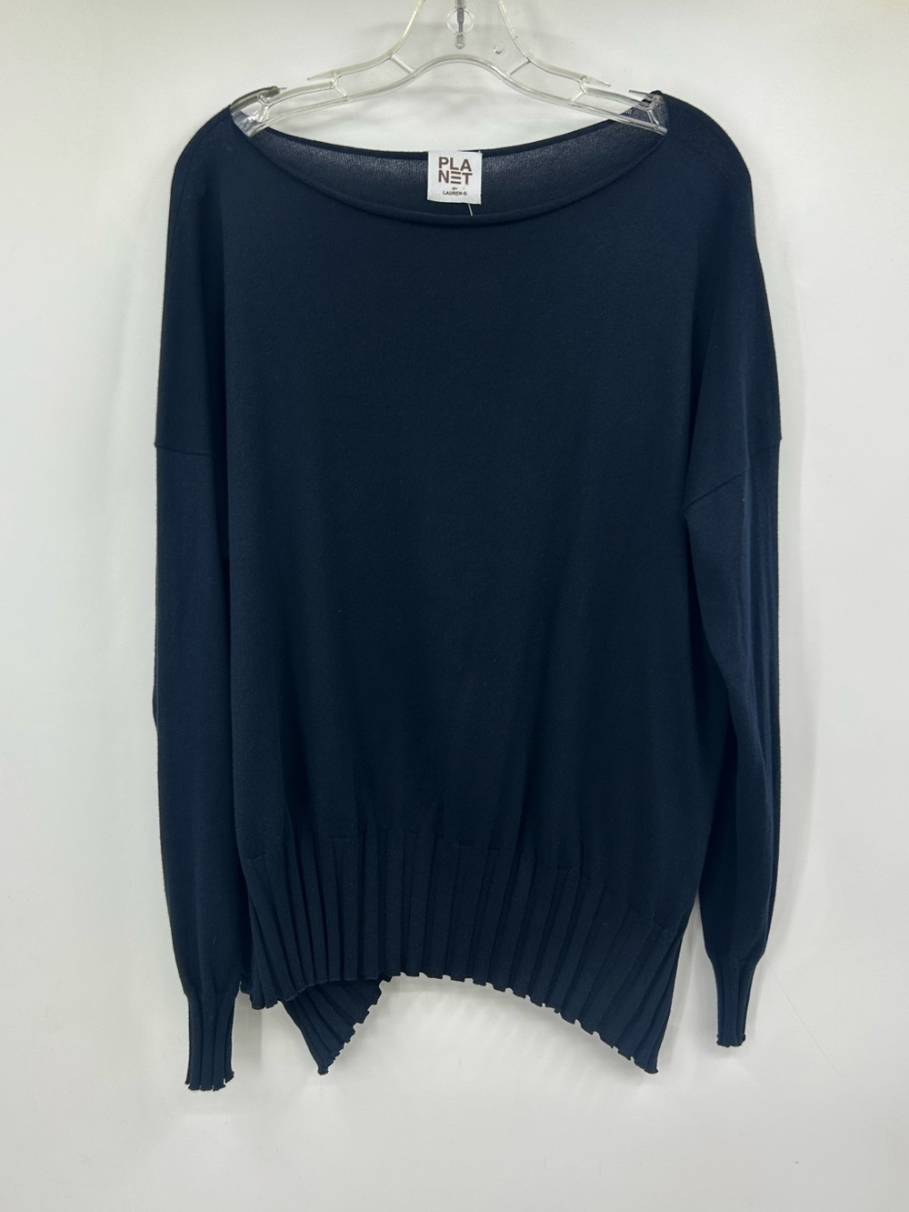 PLANET BY LAUREN G Blue Pima Cotton V Neck Sweater One Size Fits All